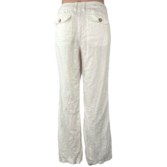 Banana Republic Women's White Linen Mid Rise Straight Wide Leg Trousers Pants 8 - Picture 3 of 5